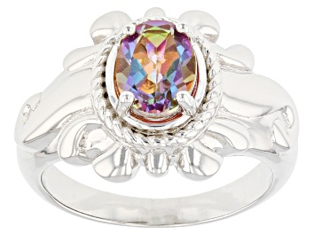 Picture of Pre-Owned Multicolor Northern Lights(TM) Quartz Rhodium Over Sterling Silver Solitaire Ring 0.94ct