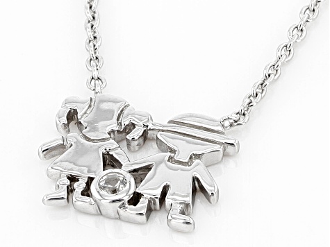 Pre-Owned White Lab Created Sapphire Rhodium Over Sterling Silver Children's Necklace .03ct