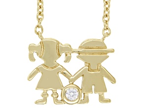 Pre-Owned White Lab Created Sapphire 18k Yellow Gold Over Sterling Silver Children's Necklace .03ct