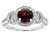 Pre-Owned Red Garnet with White Zircon Rhodium Over Sterling Silver Ring 2.17ctw
