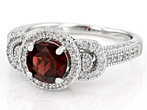 Pre-Owned Red Garnet with White Zircon Rhodium Over Sterling Silver Ring 2.17ctw
