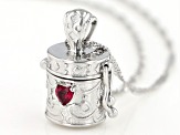 Pre-Owned Red Lab Created Ruby Rhodium Over Silver Childrens Prayer Box Pendant Chain 0.18ctw