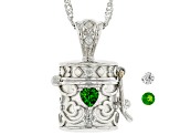 Pre-Owned Green Chrome Diopside Rhodium Over Silver Childrens Prayer Box Pendant Chain 0.18ctw