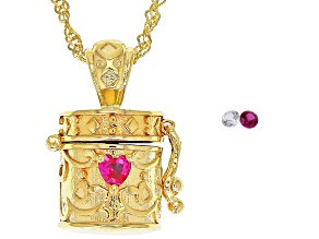 Pre-Owned Red Lab Created Ruby Rhodium Over Silver Children's Prayer Box Pendant Chain .18ctw