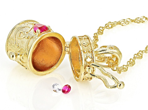 Pre-Owned Red Lab Created Ruby Rhodium Over Silver Children's Prayer Box Pendant Chain .18ctw