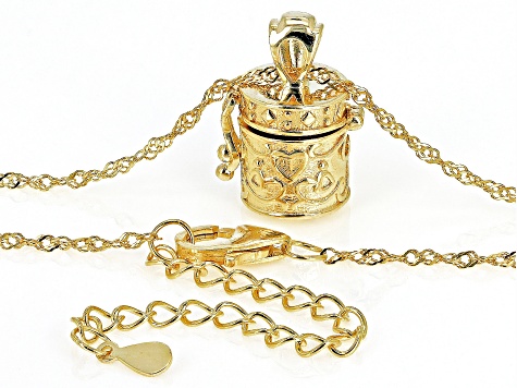 Pre-Owned Red Lab Created Ruby Rhodium Over Silver Children's Prayer Box Pendant Chain .18ctw