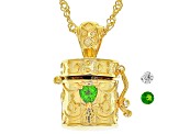 Pre-Owned Green Chrome Diopside & Lab Sapphire 18k Gold Over Silver Children's Prayer Box Pendant Ch