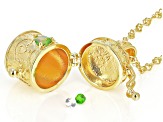 Pre-Owned Green Chrome Diopside & Lab Sapphire 18k Gold Over Silver Children's Prayer Box Pendant Ch