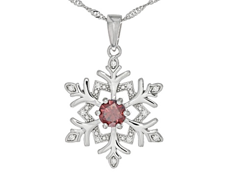 Pre-Owned Red And Colorless Moissanite Platineve Snowflake Pendant .92ctw DEW