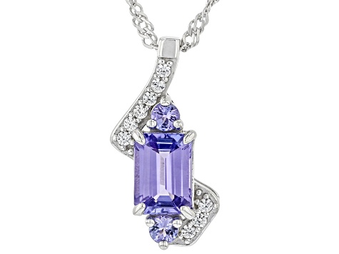 Pre-Owned Tanzanite Rhodium Over Sterling Silver Pendant With Chain 1.12ctw