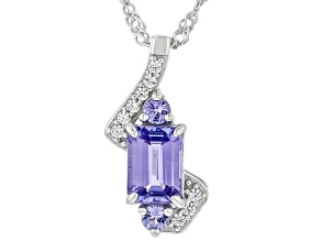 Pre-Owned Tanzanite Rhodium Over Sterling Silver Pendant With Chain 1.12ctw