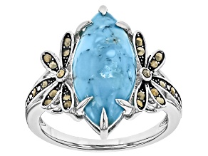 Pre-Owned Blue Composite Turquoise Rhodium Over Sterling Silver Ring 0.17ctw
