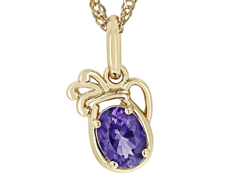 Pre-Owned Purple African Amethyst 18k Yellow Gold Over  Silver Aquarius Pendant With Chain 0.64ct