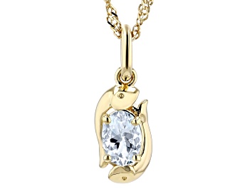 Picture of Pre-Owned Blue Aquamarine 18k Yellow Gold Over Sterling Silver Pisces Pendant With Chain 0.59ct