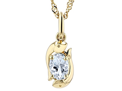 Pre-Owned Blue Aquamarine 18k Yellow Gold Over Sterling Silver Pisces Pendant With Chain 0.59ct