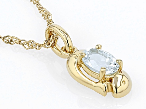 Pre-Owned Blue Aquamarine 18k Yellow Gold Over Sterling Silver Pisces Pendant With Chain 0.59ct