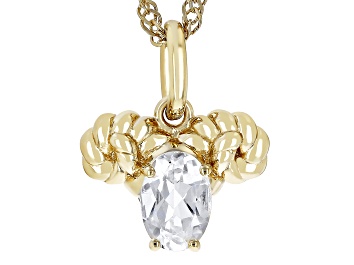Picture of Pre-Owned White Topaz 18k Yellow Gold Over Sterling Silver Aries Pendant With Chain 0.81ct
