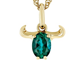 Pre-Owned Green Lab Created Emerald 18k Yellow Gold Over Sterling Silver Taurus Pendant With Chain 0