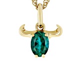 Pre-Owned Green Lab Created Emerald 18k Yellow Gold Over Sterling Silver Taurus Pendant With Chain 0