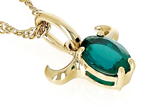 Pre-Owned Green Lab Created Emerald 18k Yellow Gold Over Sterling Silver Taurus Pendant With Chain 0