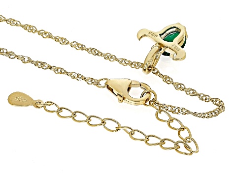 Pre-Owned Green Lab Created Emerald 18k Yellow Gold Over Sterling Silver Taurus Pendant With Chain 0