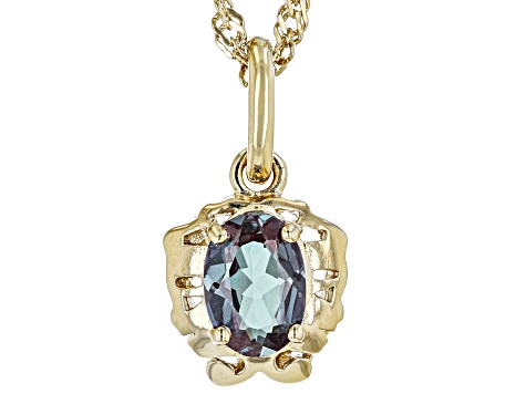 Pre-Owned Blue Lab Created Alexandrite 18k Yellow Gold Over Silver Gemini Pendant With Chain 0.73ct