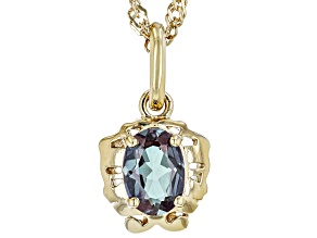 Pre-Owned Blue Lab Created Alexandrite 18k Yellow Gold Over Silver Gemini Pendant With Chain 0.73ct