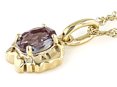 Pre-Owned Blue Lab Created Alexandrite 18k Yellow Gold Over Silver Gemini Pendant With Chain 0.73ct