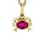 Pre-Owned Red Lab Created Ruby 18k Yellow Gold Over Silver Cancer Pendant With Chain 0.78ct