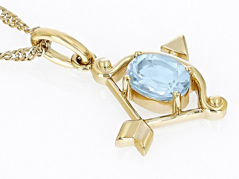 Pre-Owned Sky Blue Topaz 18k Yellow Gold Over Silver Sagittarius Pendant With Chain 0.81ct