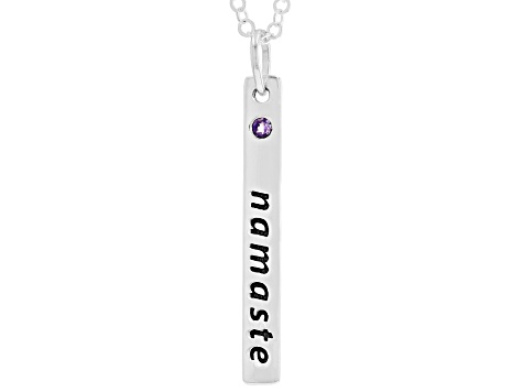 Pre-Owned Round Amethyst Silver Namaste Pendant With Chain 0.13ct