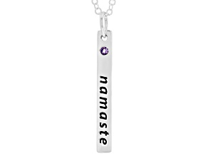 Pre-Owned Round Amethyst Silver Namaste Pendant With Chain 0.13ct