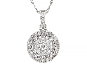 Picture of Pre-Owned White Diamond 10k White Gold Cluster Pendant With 18" Rope Chain 0.25ctw