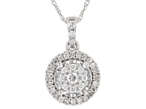 Pre-Owned White Diamond 10k White Gold Cluster Pendant With 18" Rope Chain 0.25ctw
