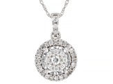 Pre-Owned White Diamond 10k White Gold Cluster Pendant With 18" Rope Chain 0.25ctw