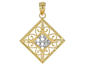 Pre-Owned 10k Yellow Gold & Rhodium Over 10k White Gold Diamond-Cut Filigree Pendant