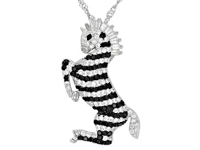 Pre-Owned Black Spinel and White Cubic Zirconia Rhodium Over Sterling Silver Zebra Pendant 1.61ctw