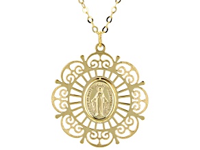 Pre-Owned 14k Yellow Gold Holy Mary Filigree Pendant Rolo Link 20 Inch Necklace