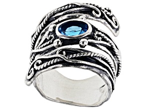 Pre-Owned Blue Topaz Sterling Silver Coil Band Ring 0.95ct