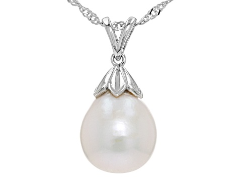 Pre-Owned Genusis™ White Cultured Freshwater Pearl Rhodium Over Sterling Silver Pendant And Chain