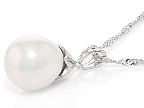 Pre-Owned Genusis™ White Cultured Freshwater Pearl Rhodium Over Sterling Silver Pendant And Chain