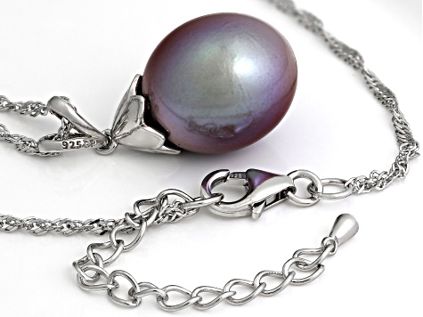 Pre-Owned Genusis™ Purple Cultured Freshwater Pearl Rhodium Over Sterling Silver Pendant And Chain