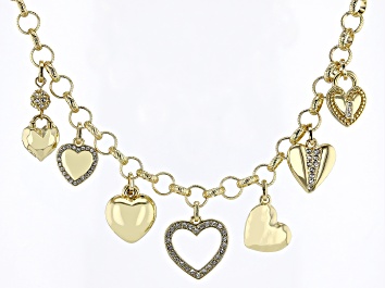 Picture of Pre-Owned White Crystal Gold Tone Heart Charm Necklace