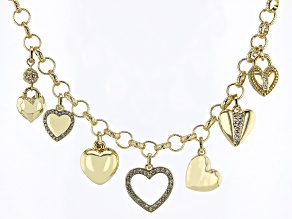 Pre-Owned White Crystal Gold Tone Heart Charm Necklace