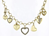 Pre-Owned White Crystal Gold Tone Heart Charm Necklace