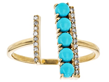 Picture of Pre-Owned Blue Sleeping Beauty Turquoise And White Diamond 10k Yellow Gold Cuff Ring