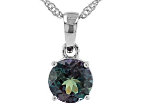 Pre-Owned Blue Lab Alexandrite Rhodium Over Sterling Silver June Birthstone Pendant With Chain 1.96c
