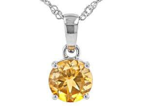 Pre-Owned Yellow Brazilian Citrine Rhodium Over Sterling Silver November Birthstone Pendant With Cha