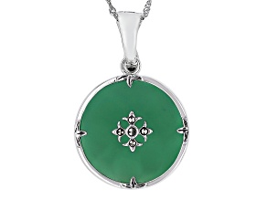 Pre-Owned Green Onyx Sterling Silver Enhancer With Chain