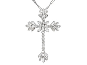 Pre-Owned White Diamond 10k White Gold Cross Slide Pendant With 18" Singapore Chain 0.50ctw